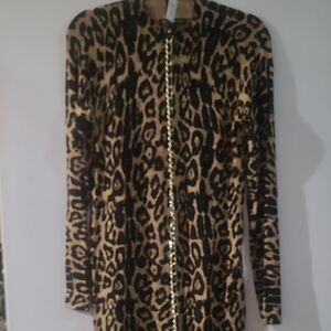 NWT INC INTERNATIONL KNIT SWEATER Leopard Print Long Sleeve Dress W/Chain Belt